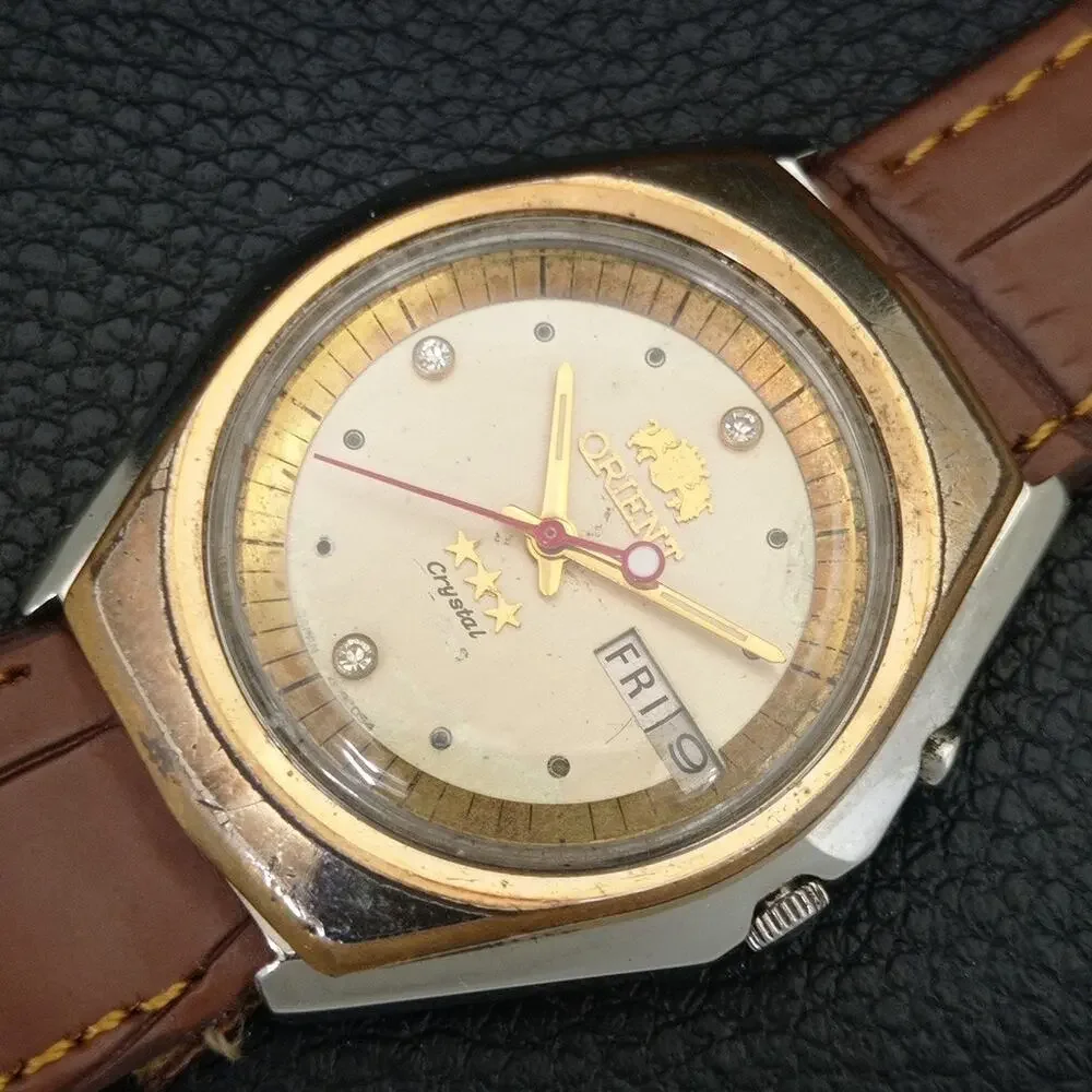 Vintage 1988 Orient Automatic Mens Gold Watch W/daydate & Champagne accents
